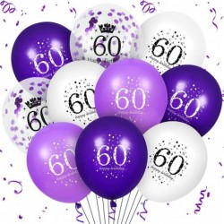 60th Purple Birthday Balloons Decorations 16 PCS Purple White Confetti Latex Balloons for Women Men Happy Birthday Party Wedd...