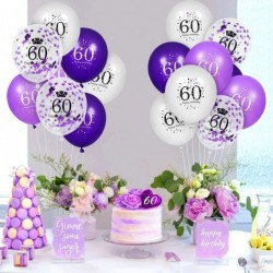 60th Purple Birthday Balloons Decorations 16 PCS Purple White Confetti Latex Balloons for Women Men Happy Birthday Party Wedd...