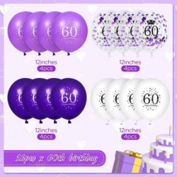 60th Purple Birthday Balloons Decorations 16 PCS Purple White Confetti Latex Balloons for Women Men Happy Birthday Party Wedd...