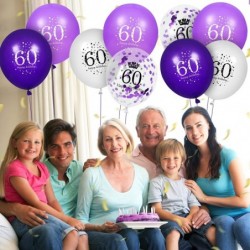 60th Purple Birthday Balloons Decorations 16 PCS Purple White Confetti Latex Balloons for Women Men Happy Birthday Party Wedd...