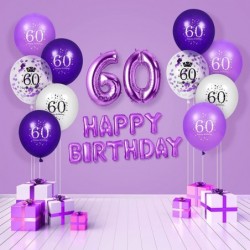 60th Purple Birthday Balloons Decorations 16 PCS Purple White Confetti Latex Balloons for Women Men Happy Birthday Party Wedd...