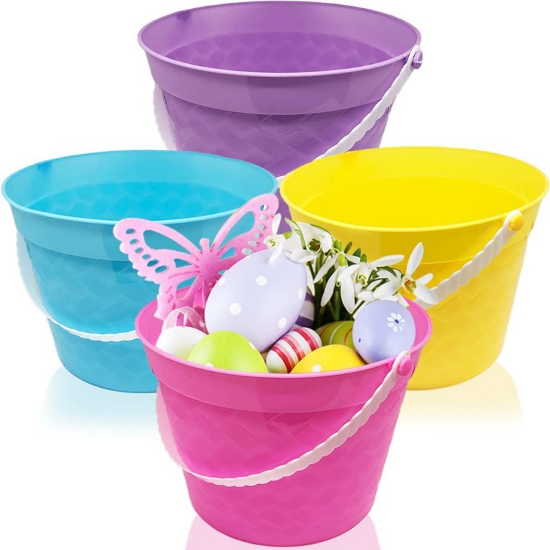 Plastic Easter Baskets Set of 4 Egg Hunt Baskets in Assorted Colors Great as Easter Party Decorations Easter Party Supplies a...