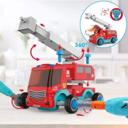 JOYIN Remote Control Take Apart Fire Truck & Police Car Fire Trucks for Boys with Built-in Lights and Sounds & Drill STEM Ass...