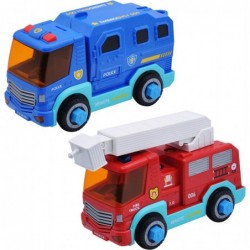 JOYIN Remote Control Take Apart Fire Truck & Police Car Fire Trucks for Boys with Built-in Lights and Sounds & Drill STEM Ass...