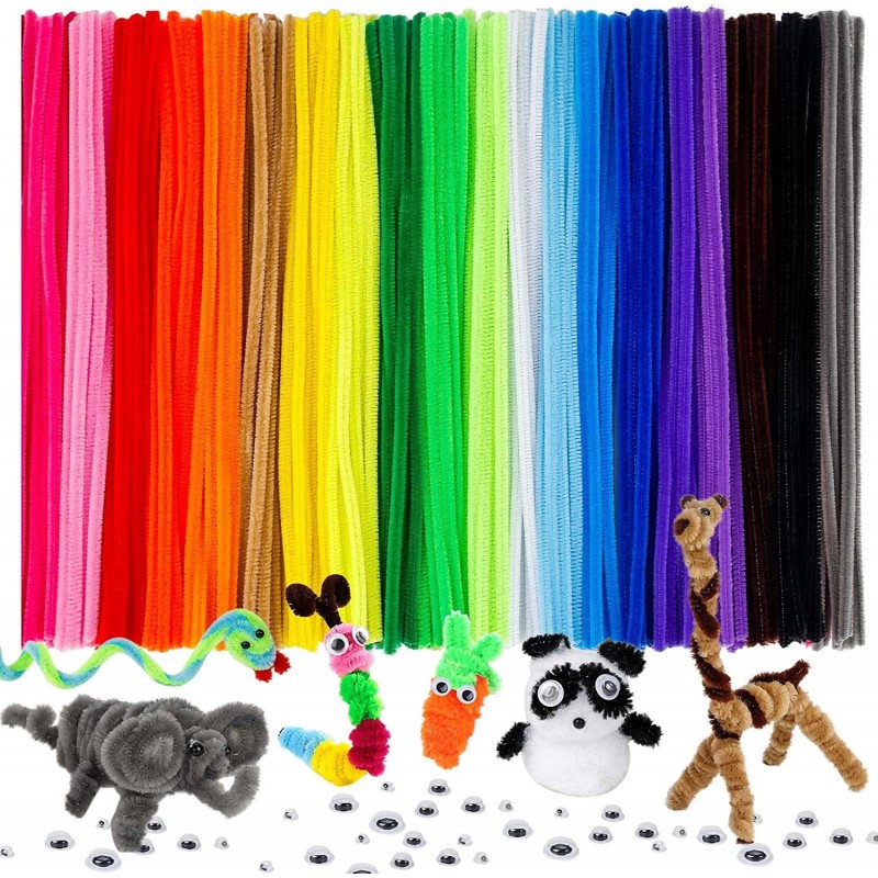 200 PCS Pipe Cleaners Craft Supplies Multi-Color Chenille Stems with 100 pcs Wiggle Eyes for Art and Craft Projects Creative ...