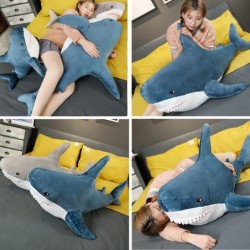 Giant Shark Plush Pillow Soft Toy Stuffed Blue Shark Animal Pillow Comfortable Sleeping Pillow Back Cushion Doll Gift for Kid...