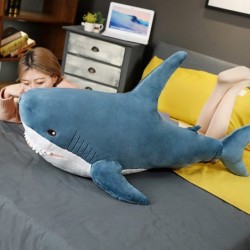 Giant Shark Plush Pillow Soft Toy Stuffed Blue Shark Animal Pillow Comfortable Sleeping Pillow Back Cushion Doll Gift for Kid...