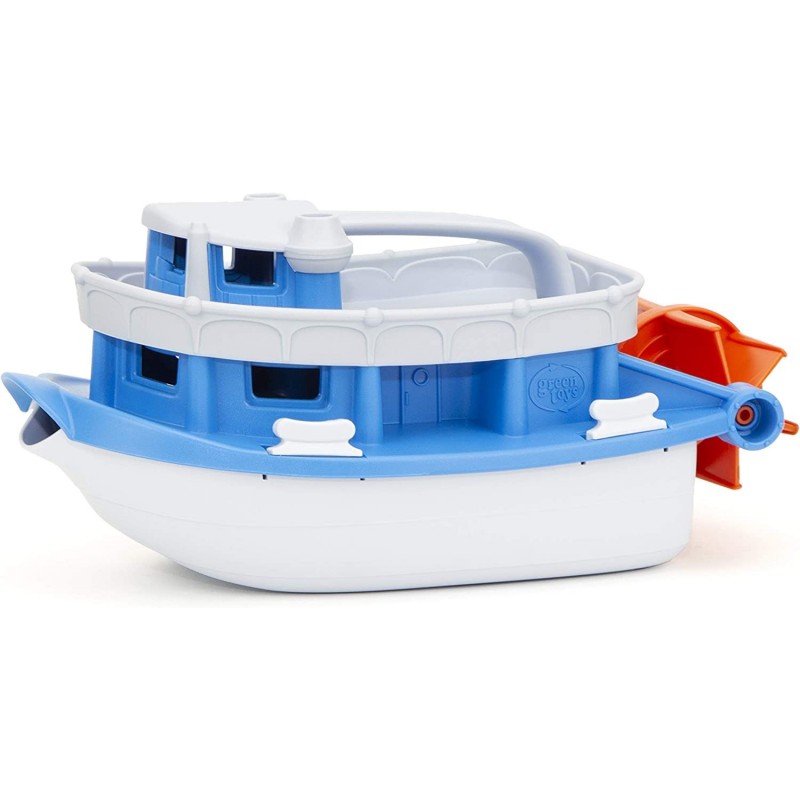 Paddle Boat Blue/Grey - Pretend Play Motor Skills Kids Bath Toy Floating Pouring Vehicle. No BPA phthalates PVC. Dishwasher S...