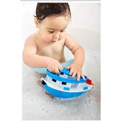 Paddle Boat Blue/Grey - Pretend Play Motor Skills Kids Bath Toy Floating Pouring Vehicle. No BPA phthalates PVC. Dishwasher S...