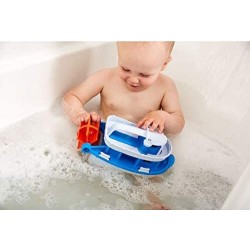 Paddle Boat Blue/Grey - Pretend Play Motor Skills Kids Bath Toy Floating Pouring Vehicle. No BPA phthalates PVC. Dishwasher S...