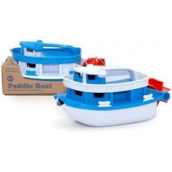 Paddle Boat Blue/Grey - Pretend Play Motor Skills Kids Bath Toy Floating Pouring Vehicle. No BPA phthalates PVC. Dishwasher S...