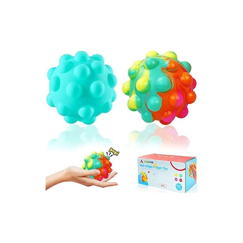 2 Pcs Pop Ball Fidget Toys Pop Its Fidget Ball 3D Silicone Push Bubble Stress Balls Anxiety Relief Fingertip Toy for Adults P...