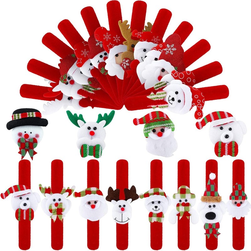 24 Pieces Christmas Slap Bracelets Xmas Slap Bands Party Toys Gifts with Santa Claus Snowman Reindeer Bear Styles for Classro...