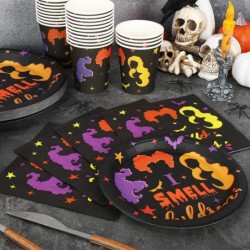 100Pcs Halloween Tableware Set Hocus Pocus Disposable Dinnerware Set 50Pcs Paper Plates 25Pcs Napkin 25Pcs Cups for Halloween...