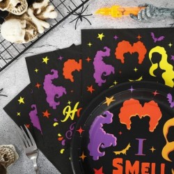 100Pcs Halloween Tableware Set Hocus Pocus Disposable Dinnerware Set 50Pcs Paper Plates 25Pcs Napkin 25Pcs Cups for Halloween...