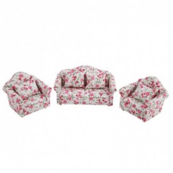 Doll House Sofa 1/12 Scale Miniature Flower Pattern Sofa Cushion Set Doll House Furniture Accessory Living Room Decor for Dol...