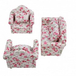 Doll House Sofa 1/12 Scale Miniature Flower Pattern Sofa Cushion Set Doll House Furniture Accessory Living Room Decor for Dol...