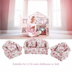 Doll House Sofa 1/12 Scale Miniature Flower Pattern Sofa Cushion Set Doll House Furniture Accessory Living Room Decor for Dol...