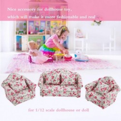 Doll House Sofa 1/12 Scale Miniature Flower Pattern Sofa Cushion Set Doll House Furniture Accessory Living Room Decor for Dol...