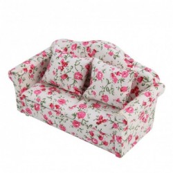 Doll House Sofa 1/12 Scale Miniature Flower Pattern Sofa Cushion Set Doll House Furniture Accessory Living Room Decor for Dol...