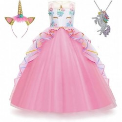 Unicorn Dress for Girls Unicorn Costume Pageant Princess Party Birthday Long Gown with Unicorn Headband & Necklace $52.09 Kid...