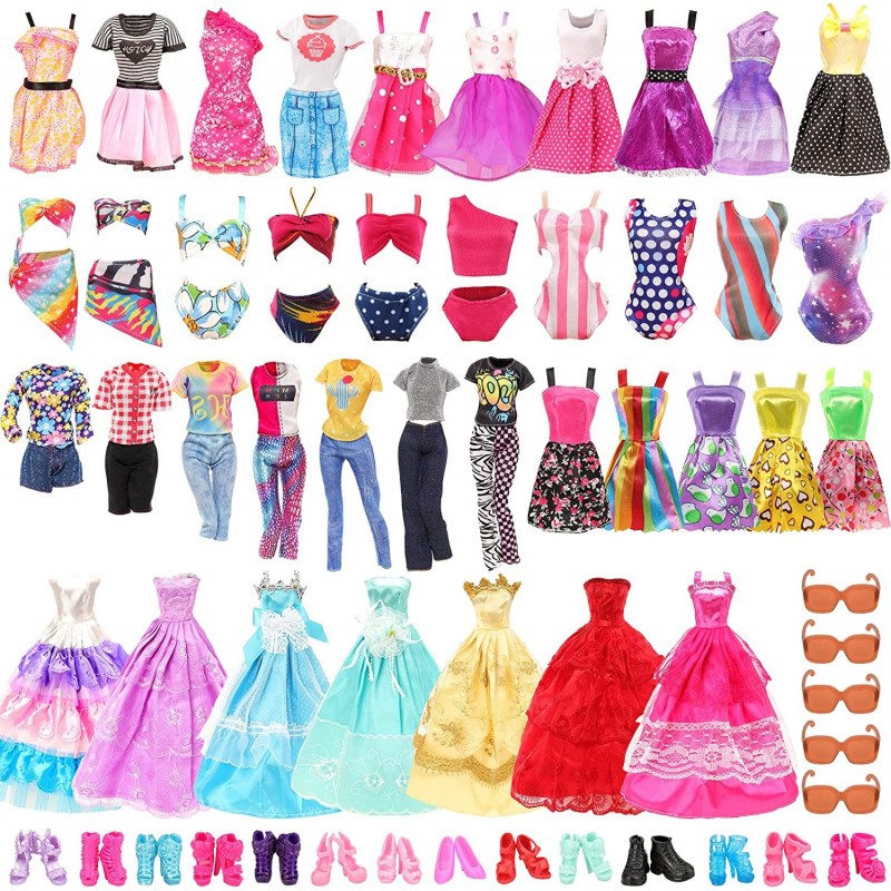 35 Pack Doll Clothes and Accessories 5 PCS Fashion Dresses 3 PCS Gown Dresses 3 Bikini Swimsuits 5 Outfits 10 Shoes 5 Glasses...