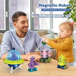 Kid Magnetic Walking Musical Space Toy with 35PCS Stacking Blocks Building Robot Storage Box STEM Educational Electronic Flyi...