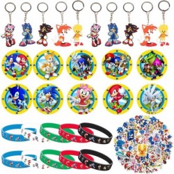 Yiwaso 80pcs Sonic Decorations for Party Favors Set Include 50 Stickers 10 Bracelets 10 Button Pins 10 Keychain Party Supplie...