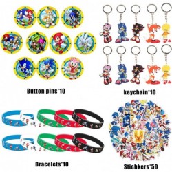 Yiwaso 80pcs Sonic Decorations for Party Favors Set Include 50 Stickers 10 Bracelets 10 Button Pins 10 Keychain Party Supplie...