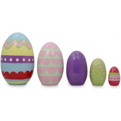 Set of 5 Colorful Easter Eggs Pysanky Wooden Nesting Dolls 5 Inches $61.13 Nesting Dolls