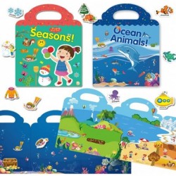 Season Ocean Stickers for Kids Girls Toys Reusable Static Sticker Book Pack for Kids Age 2-4 3-5 Crafts Pack Sticker Scenes P...