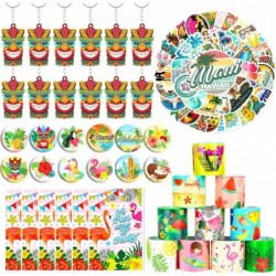 98 PCS Hawaiian Party Favors Aloha Party Favors with Keychains Slap Bracelets Button Pins Bags and Stickers for Hawaiian Luau...