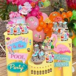 98 PCS Hawaiian Party Favors Aloha Party Favors with Keychains Slap Bracelets Button Pins Bags and Stickers for Hawaiian Luau...