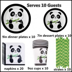 Panda Party Supplies Panda Tableware Set Including Panda Paper Plates Cups Napkins Straws for Panda Birthday Wediing Baby Sho...