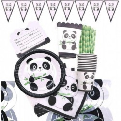 Panda Party Supplies Panda Tableware Set Including Panda Paper Plates Cups Napkins Straws for Panda Birthday Wediing Baby Sho...