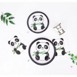 Panda Party Supplies Panda Tableware Set Including Panda Paper Plates Cups Napkins Straws for Panda Birthday Wediing Baby Sho...