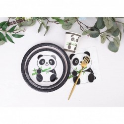 Panda Party Supplies Panda Tableware Set Including Panda Paper Plates Cups Napkins Straws for Panda Birthday Wediing Baby Sho...