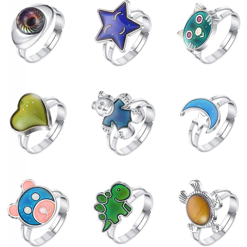 9Pcs Adjustable Mood Rings Mixed Color Changing Mood Rings Temperature Finger Ring With Cute Animals $21.75 Kids' Dress-Up Ac...