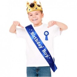 4 Pieces Birthday Boy Party Accessory Set Birthday King Crown Birthday Boy Sash and Button Pins Happy Birthday Banner for Boy...