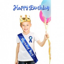 4 Pieces Birthday Boy Party Accessory Set Birthday King Crown Birthday Boy Sash and Button Pins Happy Birthday Banner for Boy...