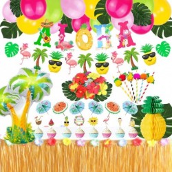 Tropical Luau Party Decorations Set - 93pcs Hawaiian Beach Theme Party Decorations Hawaiian Luau Balloons Banner Palm Leaves ...