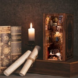 DIY Book Nook Kit DIY Dollhouse Booknook Bookshelf Insert Decor Alley Bookends Model Build-Creativity Kit with LED Light (Ete...