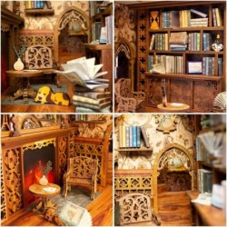 DIY Book Nook Kit DIY Dollhouse Booknook Bookshelf Insert Decor Alley Bookends Model Build-Creativity Kit with LED Light (Ete...