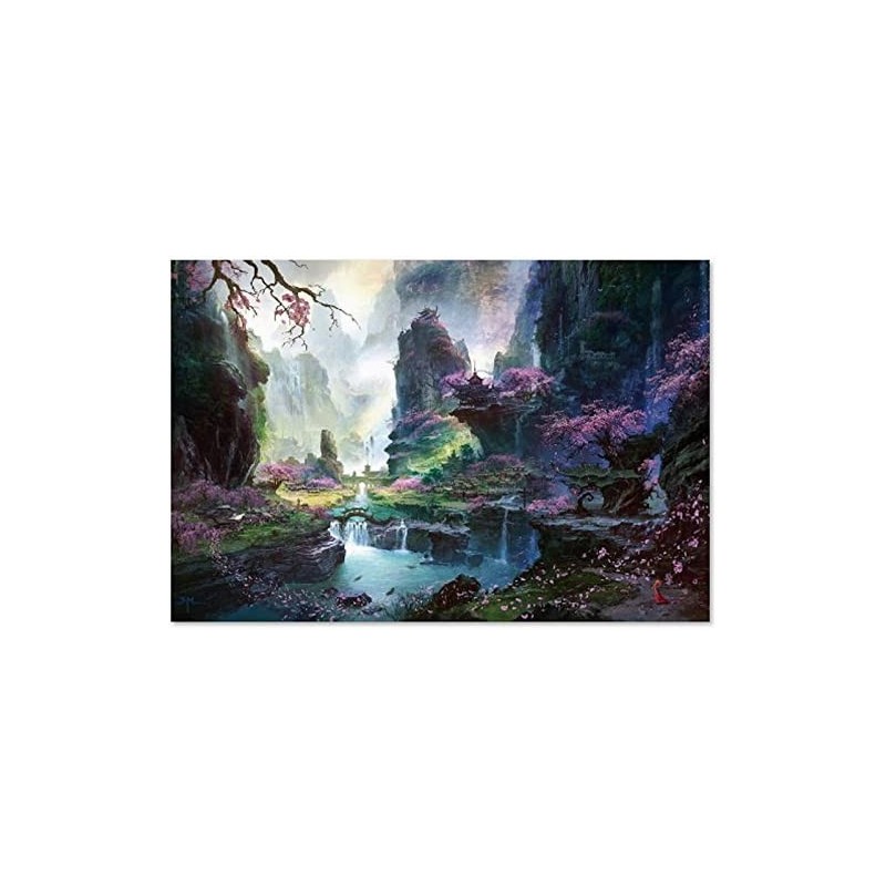 Queenie® 1000 Piece Nostalgic Antiquity Mountains Waterfall Water Flow Creek Stream Bridge Landscape Abstract Oil Painting Ph...