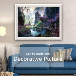 Queenie® 1000 Piece Nostalgic Antiquity Mountains Waterfall Water Flow Creek Stream Bridge Landscape Abstract Oil Painting Ph...