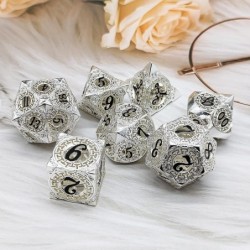 Metal Dice Set 7pcs DND - Table Game RPG Hollow Dice Silver and Black with Metal Gift Box Suitable for Dungeon and Dragon D&D...