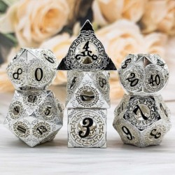 Metal Dice Set 7pcs DND - Table Game RPG Hollow Dice Silver and Black with Metal Gift Box Suitable for Dungeon and Dragon D&D...