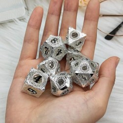 Metal Dice Set 7pcs DND - Table Game RPG Hollow Dice Silver and Black with Metal Gift Box Suitable for Dungeon and Dragon D&D...