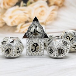 Metal Dice Set 7pcs DND - Table Game RPG Hollow Dice Silver and Black with Metal Gift Box Suitable for Dungeon and Dragon D&D...