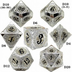 Metal Dice Set 7pcs DND - Table Game RPG Hollow Dice Silver and Black with Metal Gift Box Suitable for Dungeon and Dragon D&D...